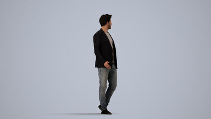 photogrammetry 3D man casual business, realistic human model archviz FBX, side view render