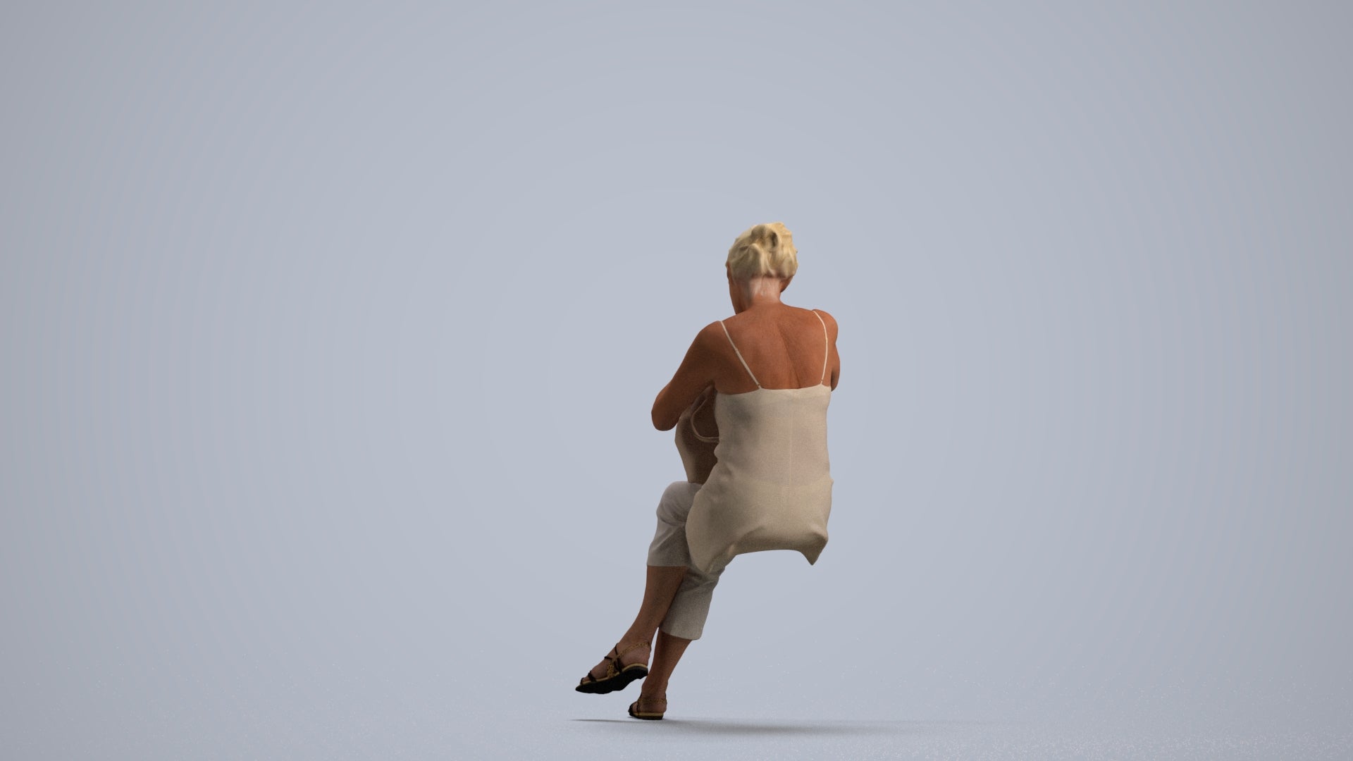 3D scanned senior woman sitting casual, photorealistic archviz people for Enscape and SketchUp, front view render