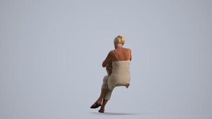 3D scanned senior woman sitting casual, photorealistic archviz people for Enscape and SketchUp, front view render