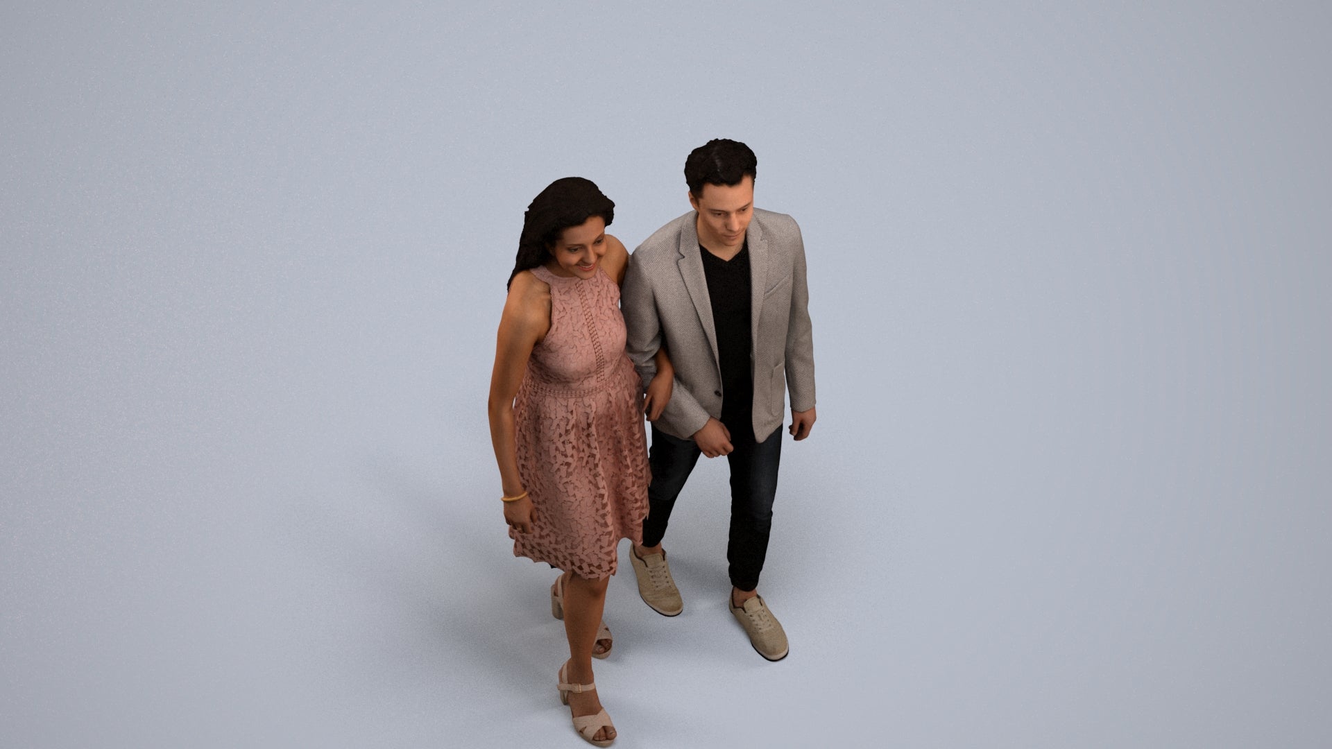 realistic 3D people woman formal couple, render-ready for V-Ray and Corona, FBX OBJ, back view render