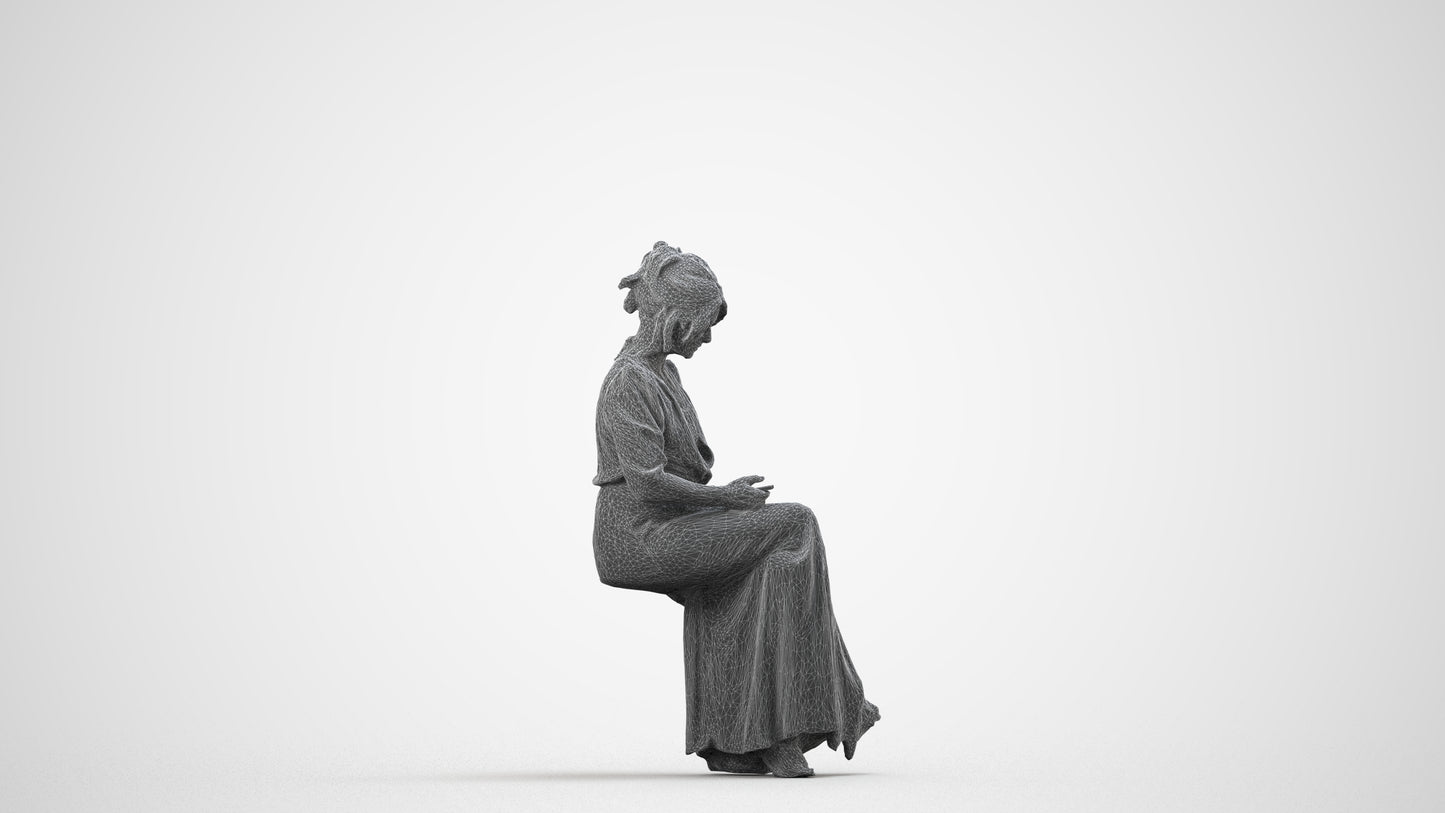 realistic 3D woman casual standing, scanned archviz people for Blender and 3ds Max, wireframe side view