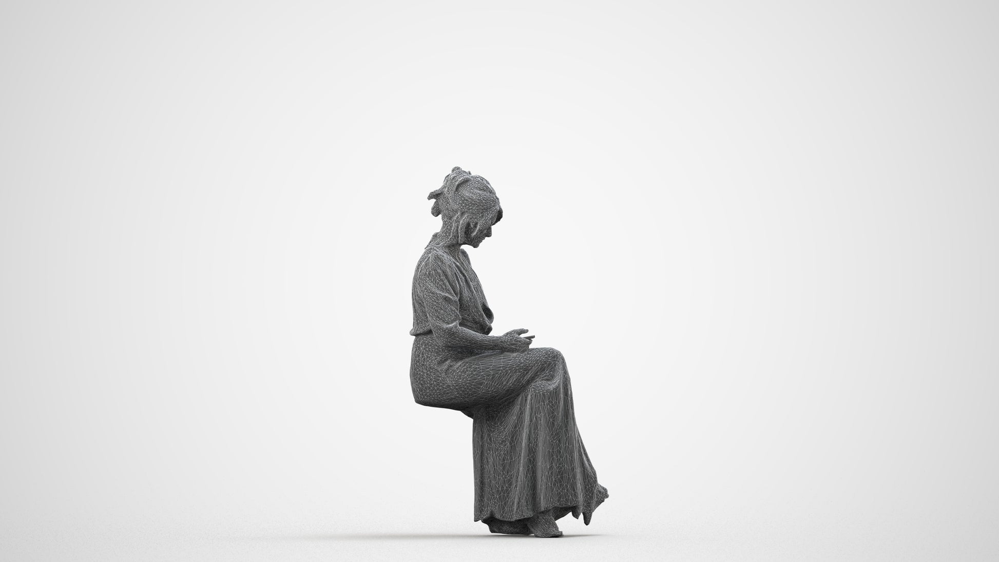 realistic 3D woman casual standing, scanned archviz people for Blender and 3ds Max, wireframe side view