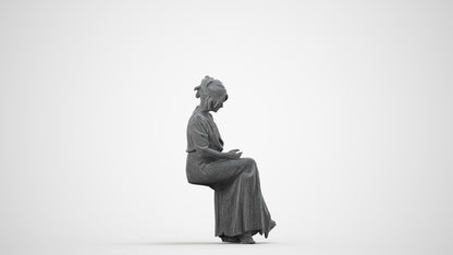 realistic 3D woman casual standing, scanned archviz people for Blender and 3ds Max, wireframe side view