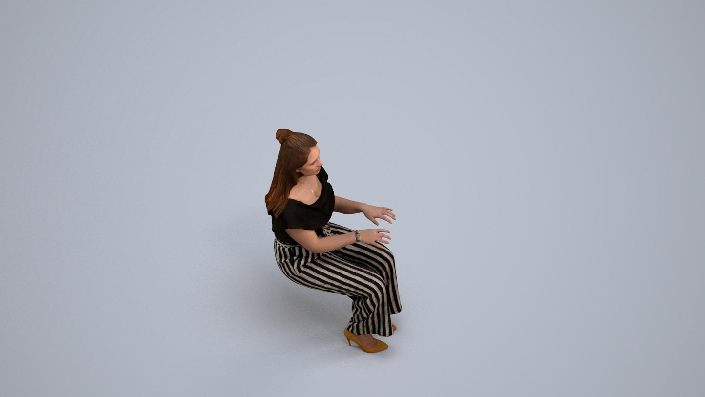 3D human model woman casual business, photogrammetry scanned person for archviz, back view render