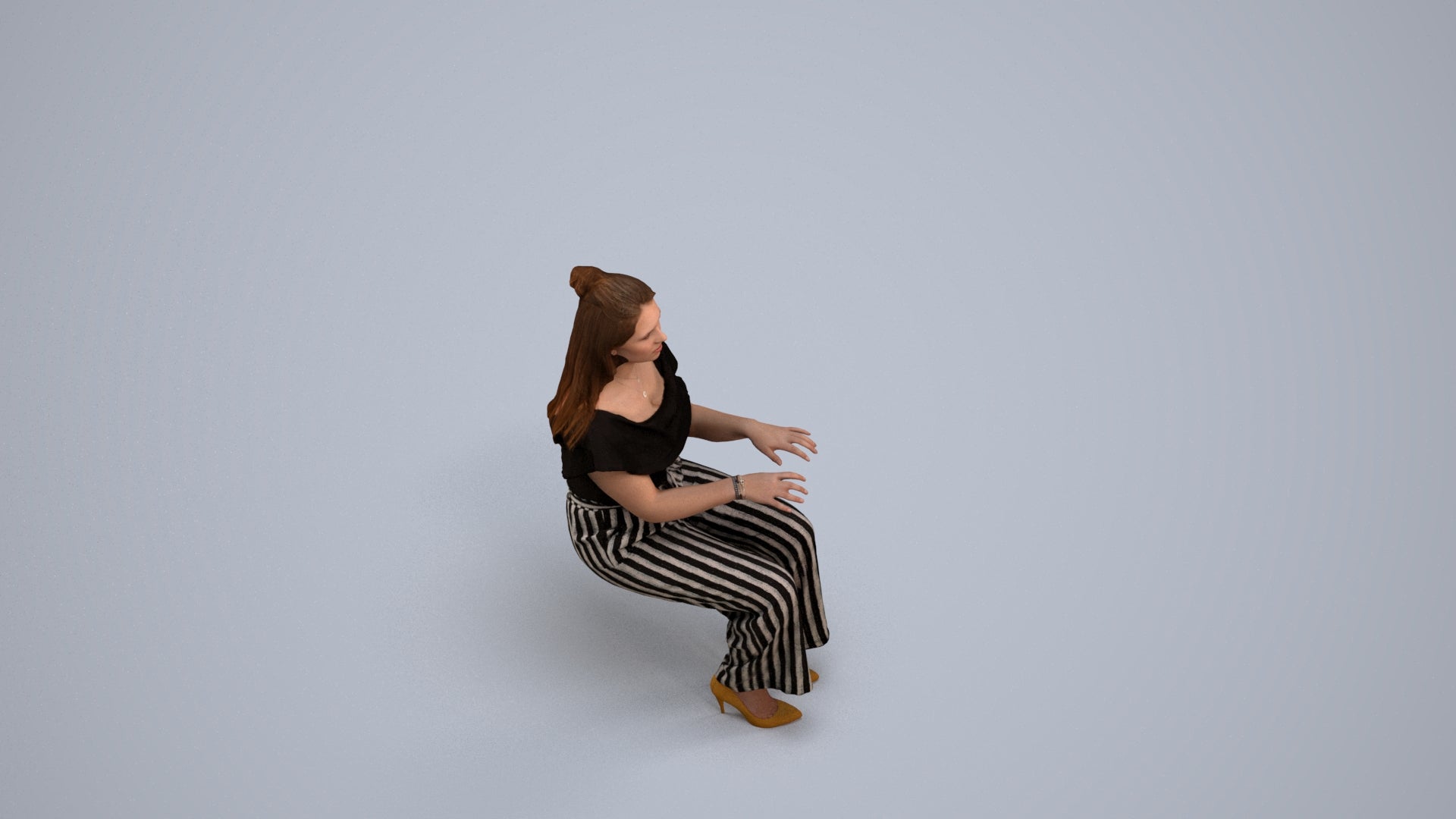 3D human model woman casual business, photogrammetry scanned person for archviz, back view render