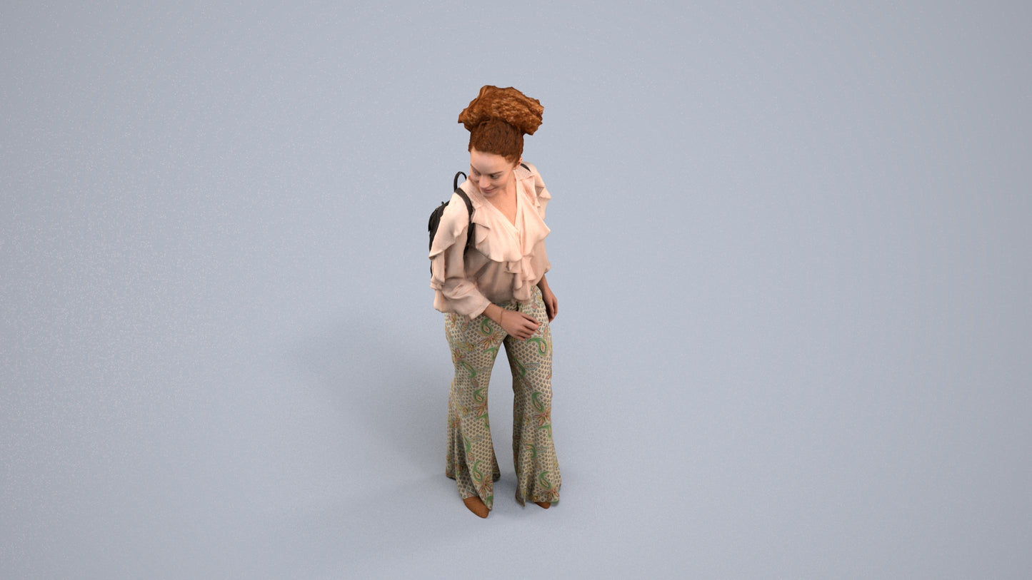 scanned 3D woman casual standing, photogrammetry people for Enscape and V-Ray, back view render