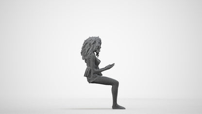 realistic 3D woman casual sitting, scanned archviz people for Blender and 3ds Max, wireframe side view