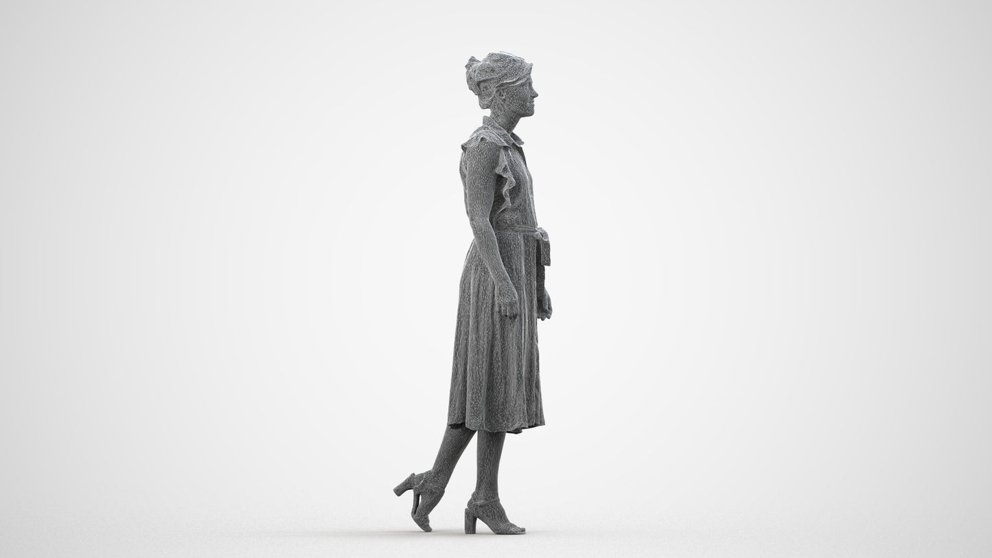 scanned 3D woman business walking, photogrammetry people for Enscape and V-Ray, wireframe side view
