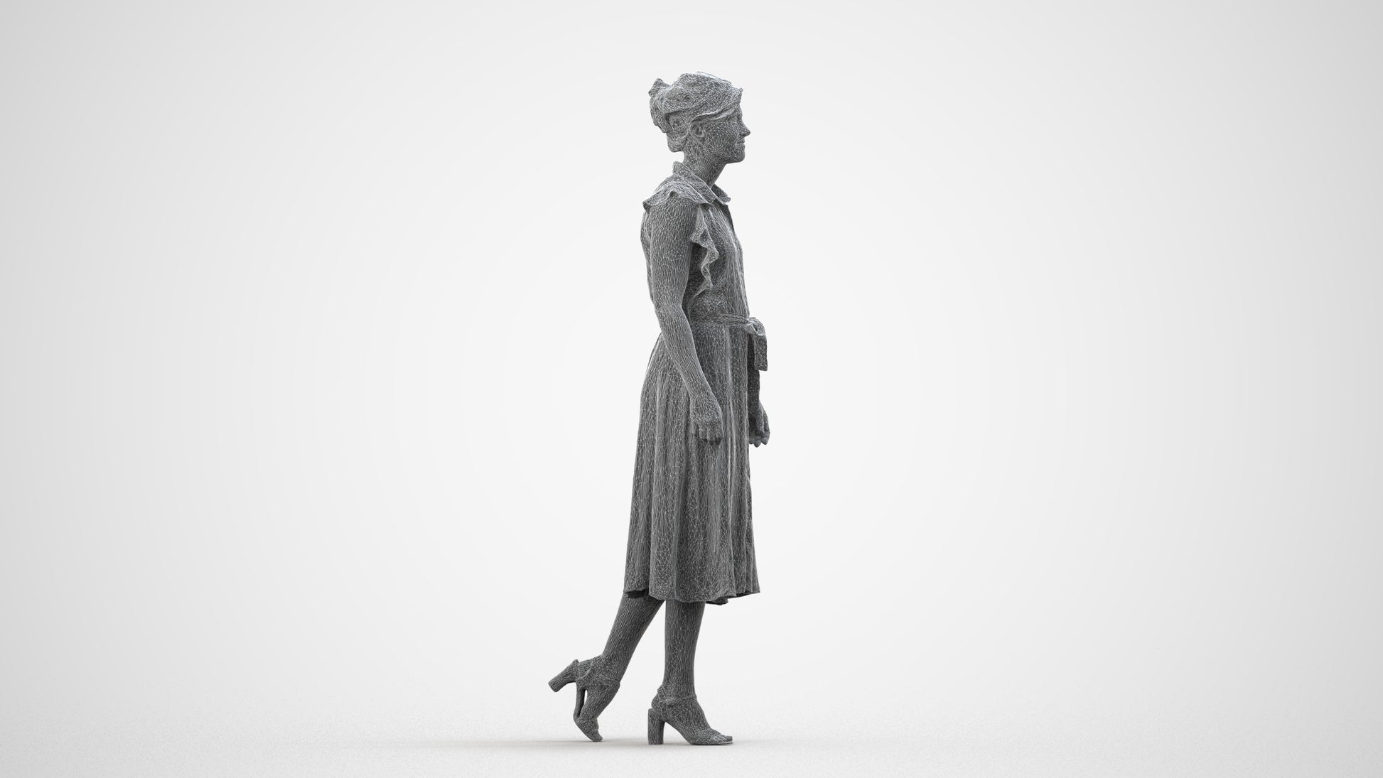scanned 3D woman business walking, photogrammetry people for Enscape and V-Ray, wireframe side view