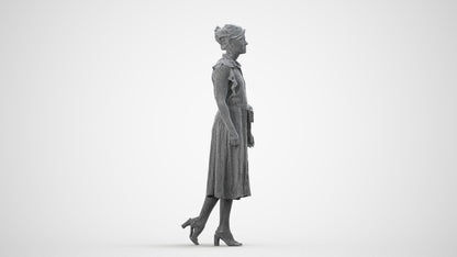 scanned 3D woman business walking, photogrammetry people for Enscape and V-Ray, wireframe side view