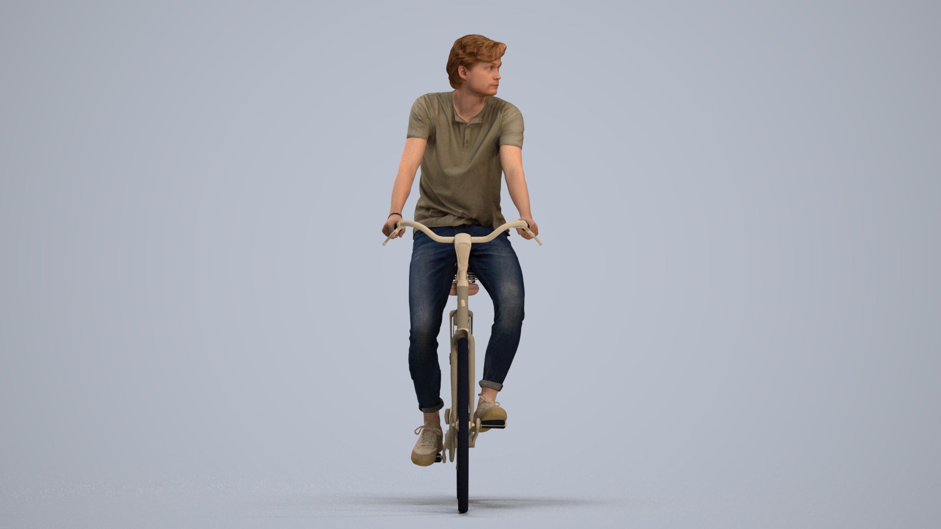 realistic 3D man casual cycling, scanned archviz people for Blender and 3ds Max, standing pose render