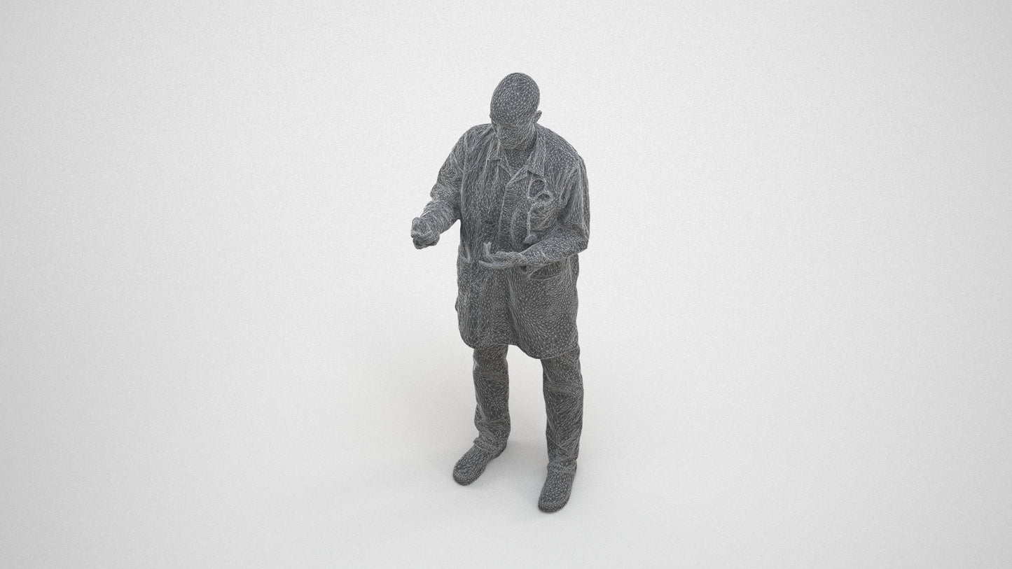 photogrammetry 3D man medical, realistic human model archviz FBX, wireframe three-quarter view