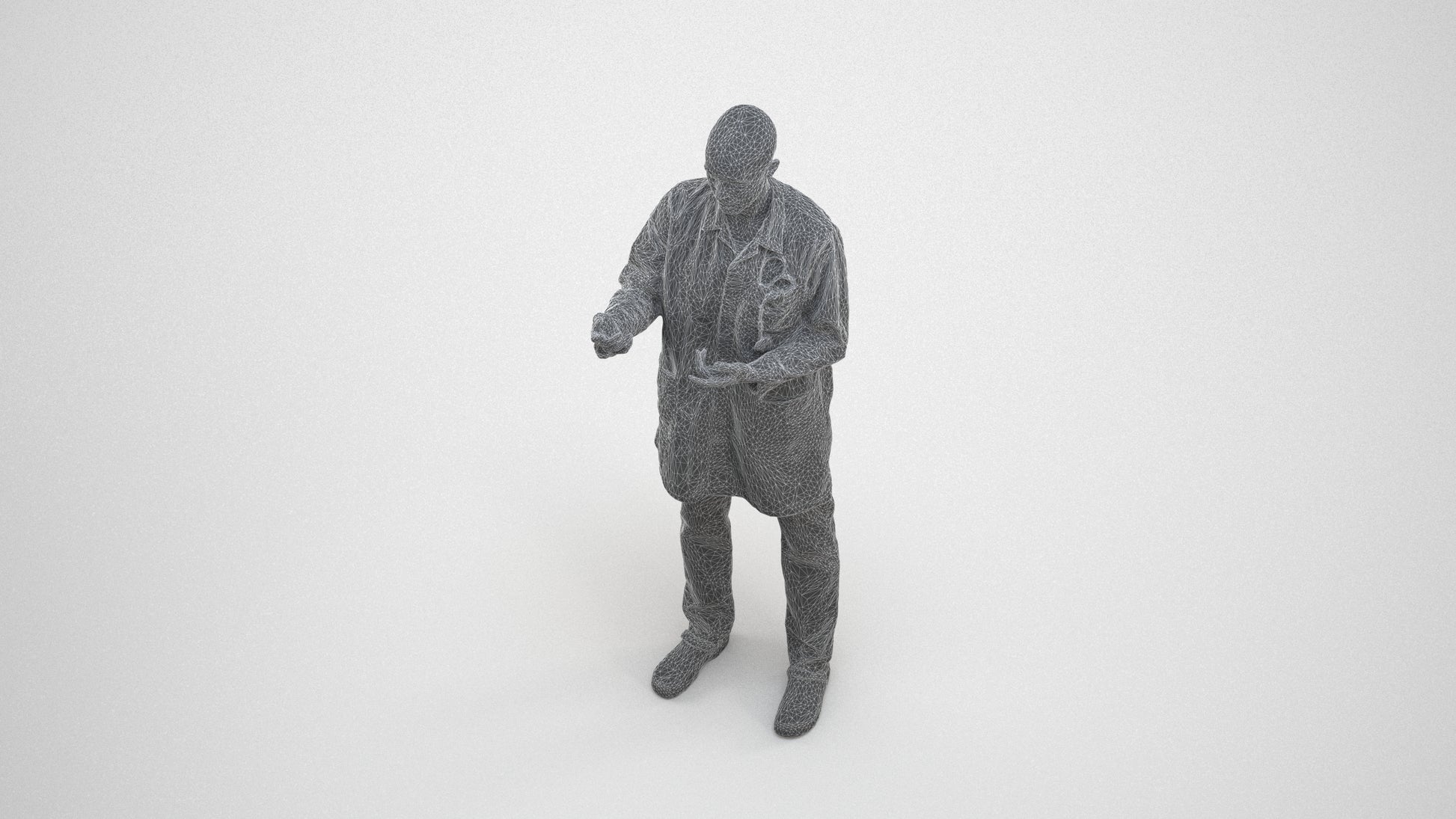 photogrammetry 3D man medical, realistic human model archviz FBX, wireframe three-quarter view