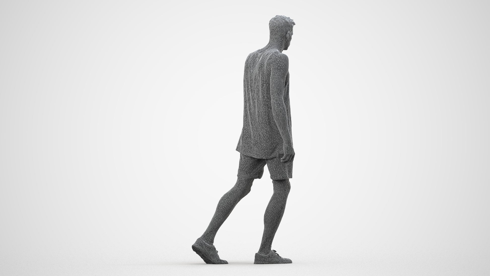 realistic 3D man casual walking, scanned archviz people for Blender and 3ds Max, wireframe side view