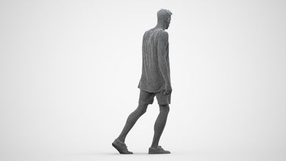 realistic 3D man casual walking, scanned archviz people for Blender and 3ds Max, wireframe side view