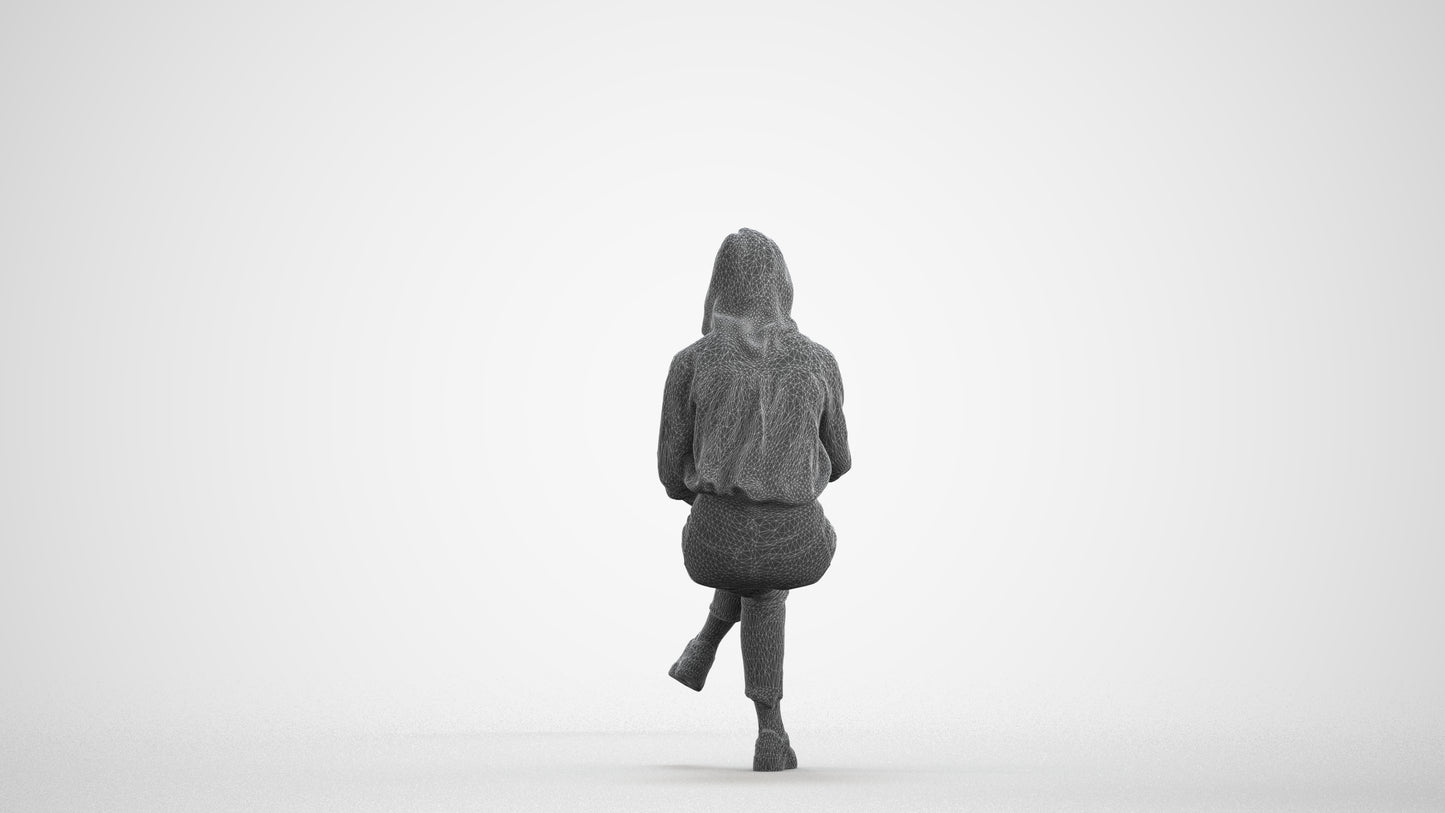 photogrammetry 3D woman casual sitting, realistic human model archviz FBX, wireframe front view