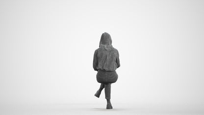 photogrammetry 3D woman casual sitting, realistic human model archviz FBX, wireframe front view