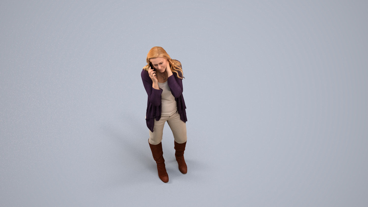 realistic 3D human woman casual standing, archviz people FBX OBJ for Blender, back view render