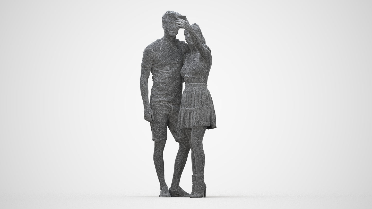 3D scanned woman couple casual, photorealistic archviz people for Enscape and SketchUp, wireframe back view