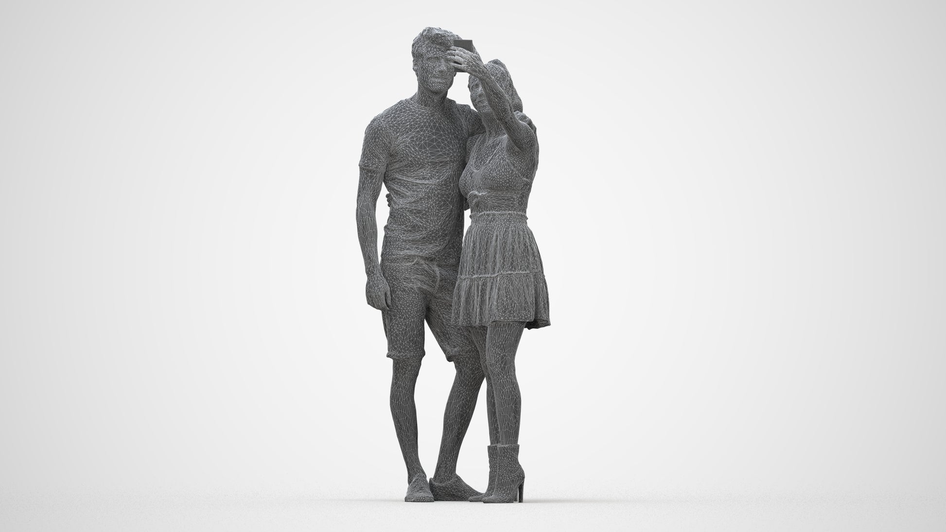 3D scanned woman couple casual, photorealistic archviz people for Enscape and SketchUp, wireframe back view