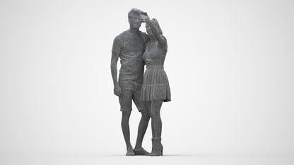 3D scanned woman couple casual, photorealistic archviz people for Enscape and SketchUp, wireframe back view
