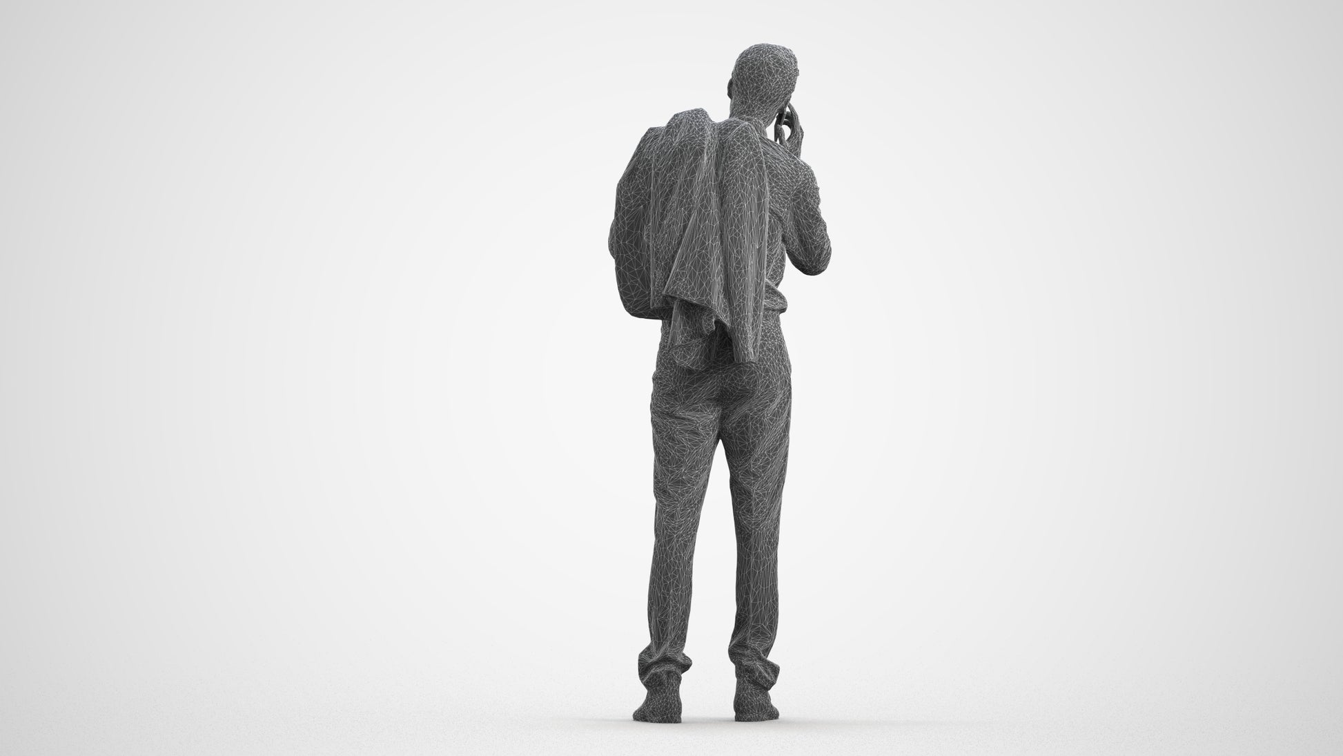 3D people model man business standing, scanned human for 3ds Max rendering, wireframe front view