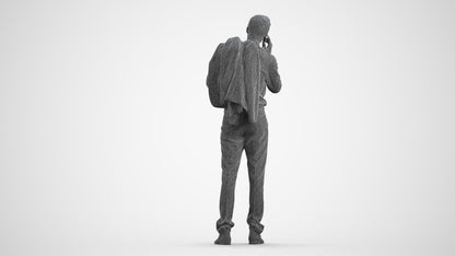 3D people model man business standing, scanned human for 3ds Max rendering, wireframe front view