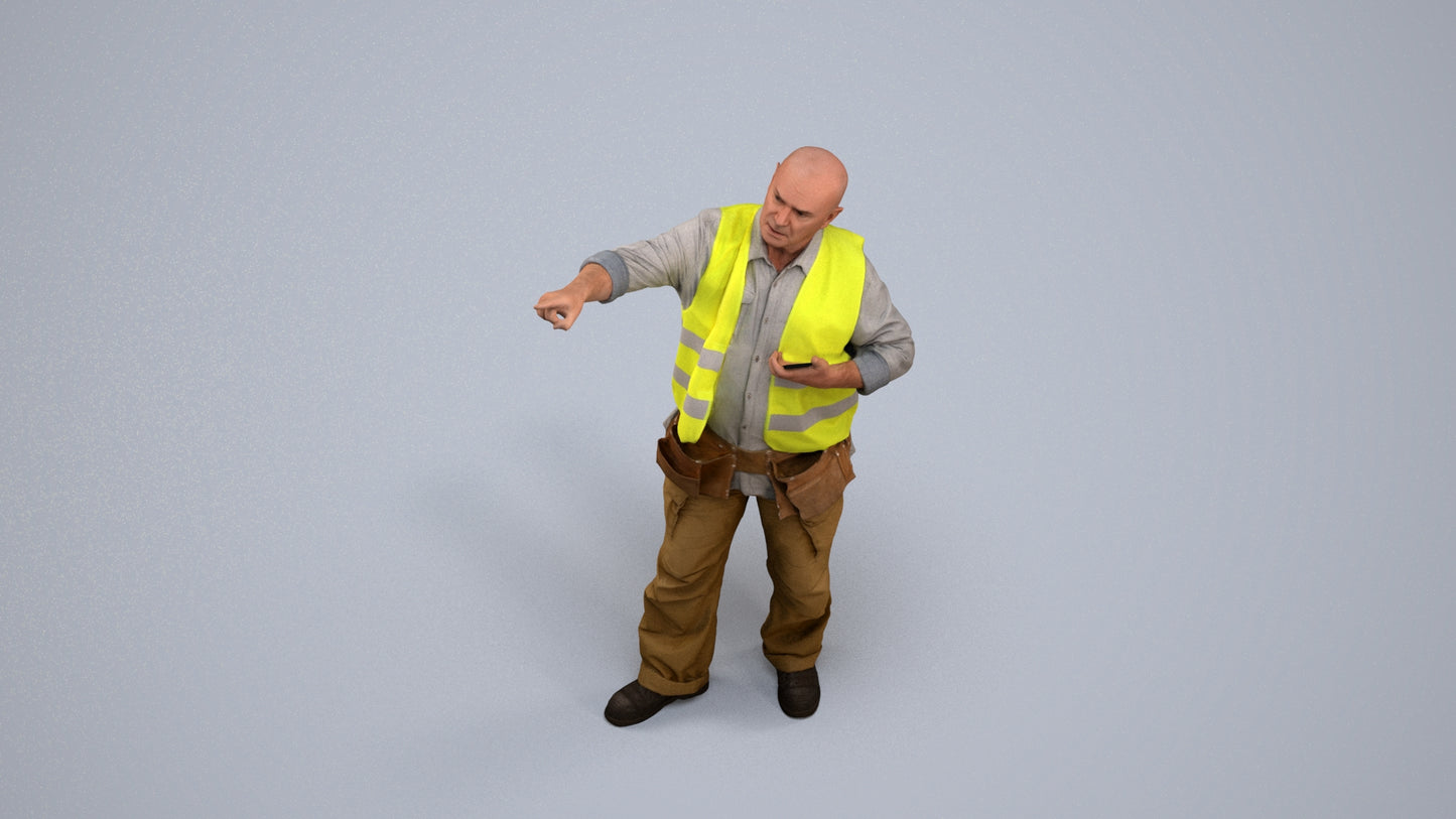 realistic 3D senior man standing, scanned archviz people for Blender and 3ds Max, back view render