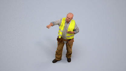 realistic 3D senior man standing, scanned archviz people for Blender and 3ds Max, back view render