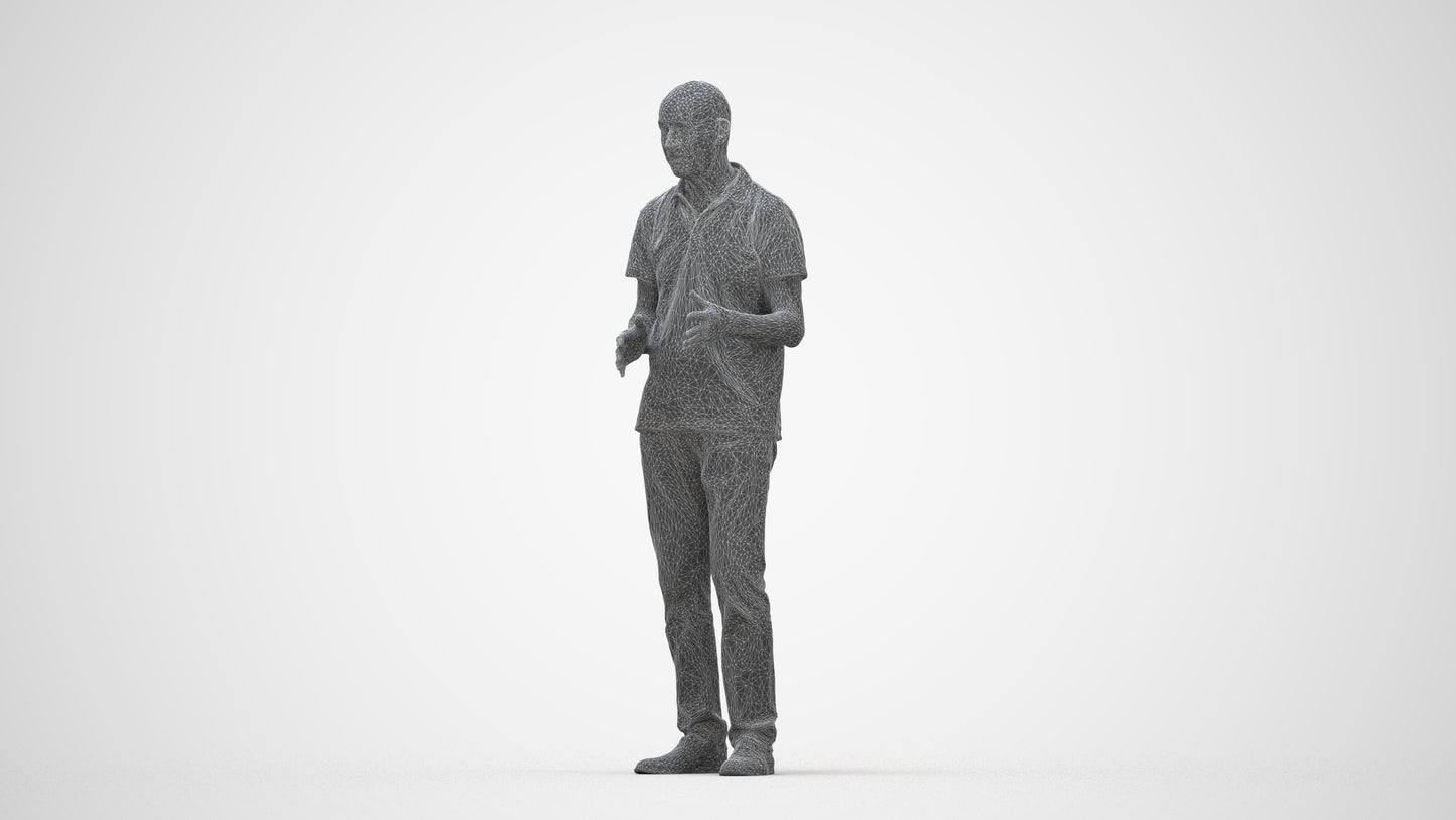 scanned 3D senior man casual standing, photogrammetry people for Enscape and V-Ray, wireframe back view