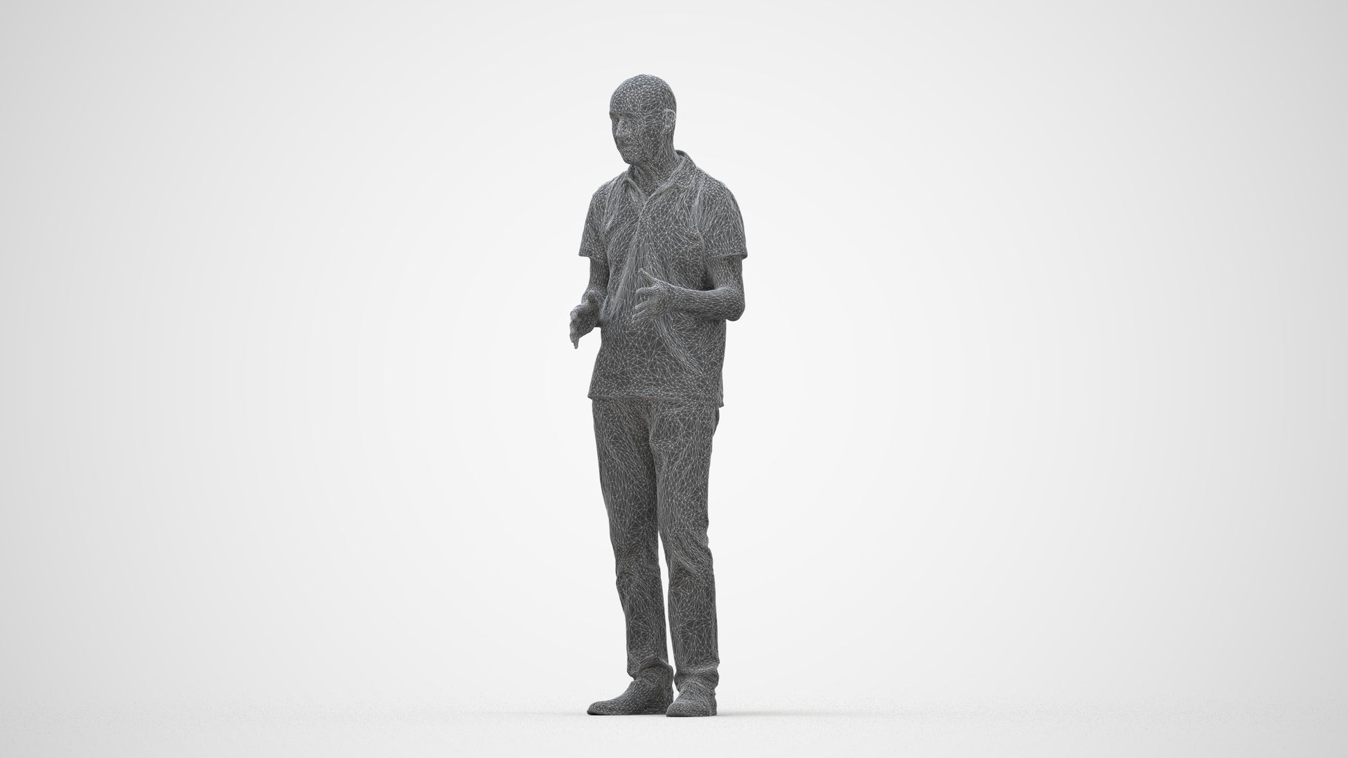 scanned 3D senior man casual standing, photogrammetry people for Enscape and V-Ray, wireframe back view