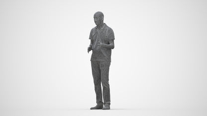 scanned 3D senior man casual standing, photogrammetry people for Enscape and V-Ray, wireframe back view