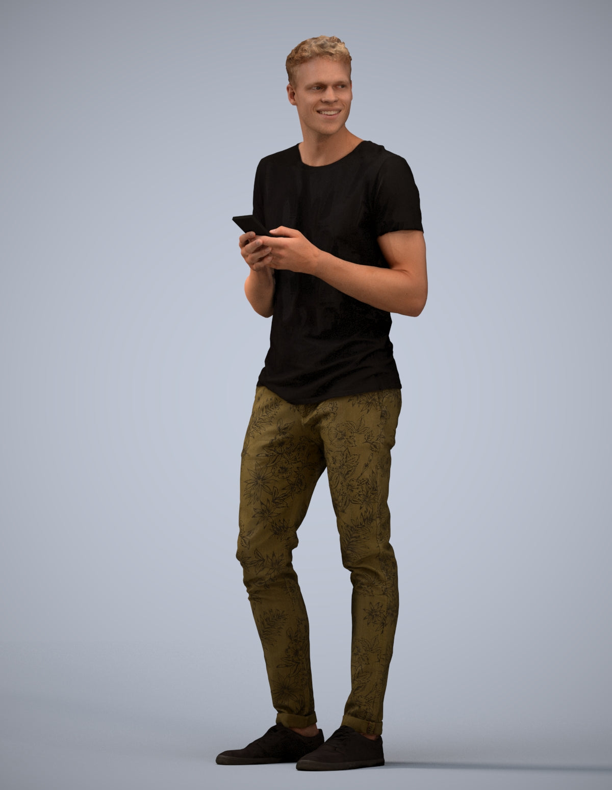 3D human model man casual standing, photogrammetry scanned person for archviz
