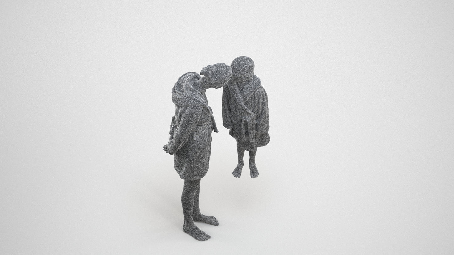 realistic 3D people girl casual kids, render-ready for V-Ray and Corona, FBX OBJ, wireframe three-quarter view