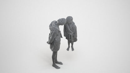 realistic 3D people girl casual kids, render-ready for V-Ray and Corona, FBX OBJ, wireframe three-quarter view
