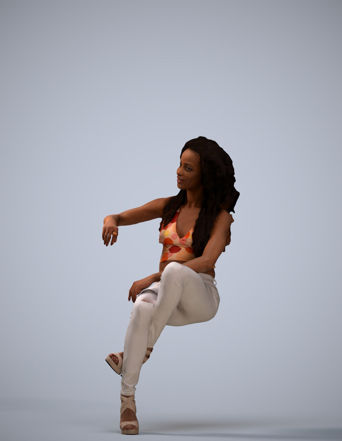 3D people model woman casual sitting, scanned human for 3ds Max rendering