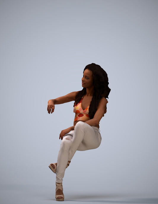 3D people model woman casual sitting, scanned human for 3ds Max rendering