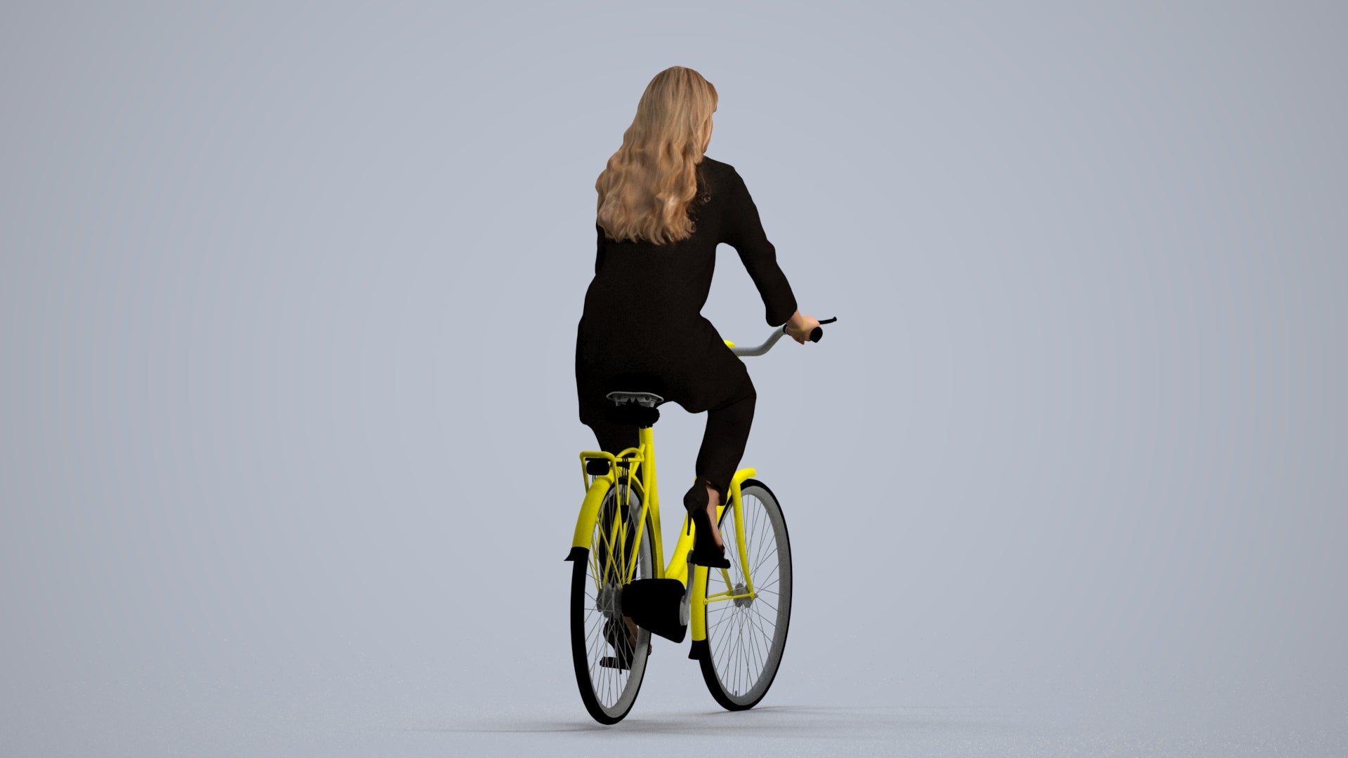 realistic 3D woman business cycling, scanned archviz people for Blender and 3ds Max, front view render