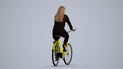 realistic 3D woman business cycling, scanned archviz people for Blender and 3ds Max, front view render