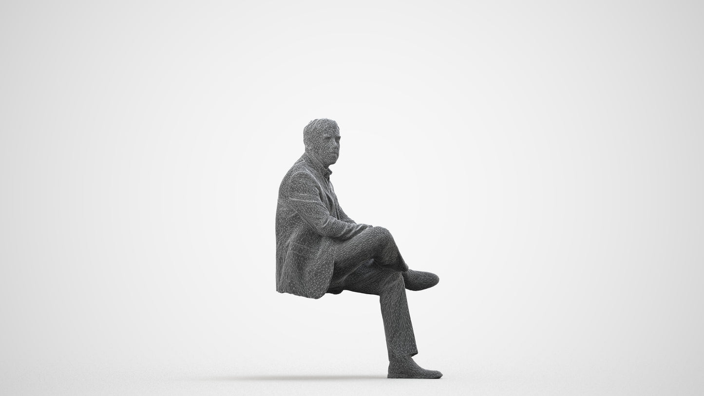 photogrammetry 3D man business, realistic human model archviz FBX, wireframe side view