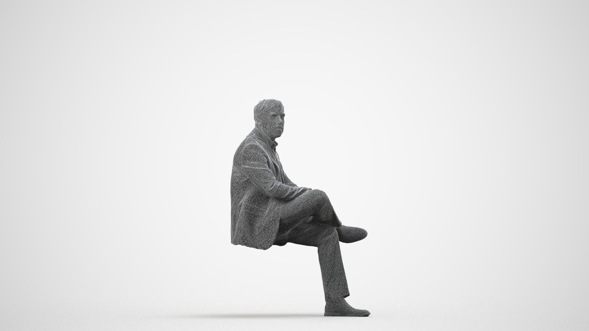 photogrammetry 3D man business, realistic human model archviz FBX, wireframe side view