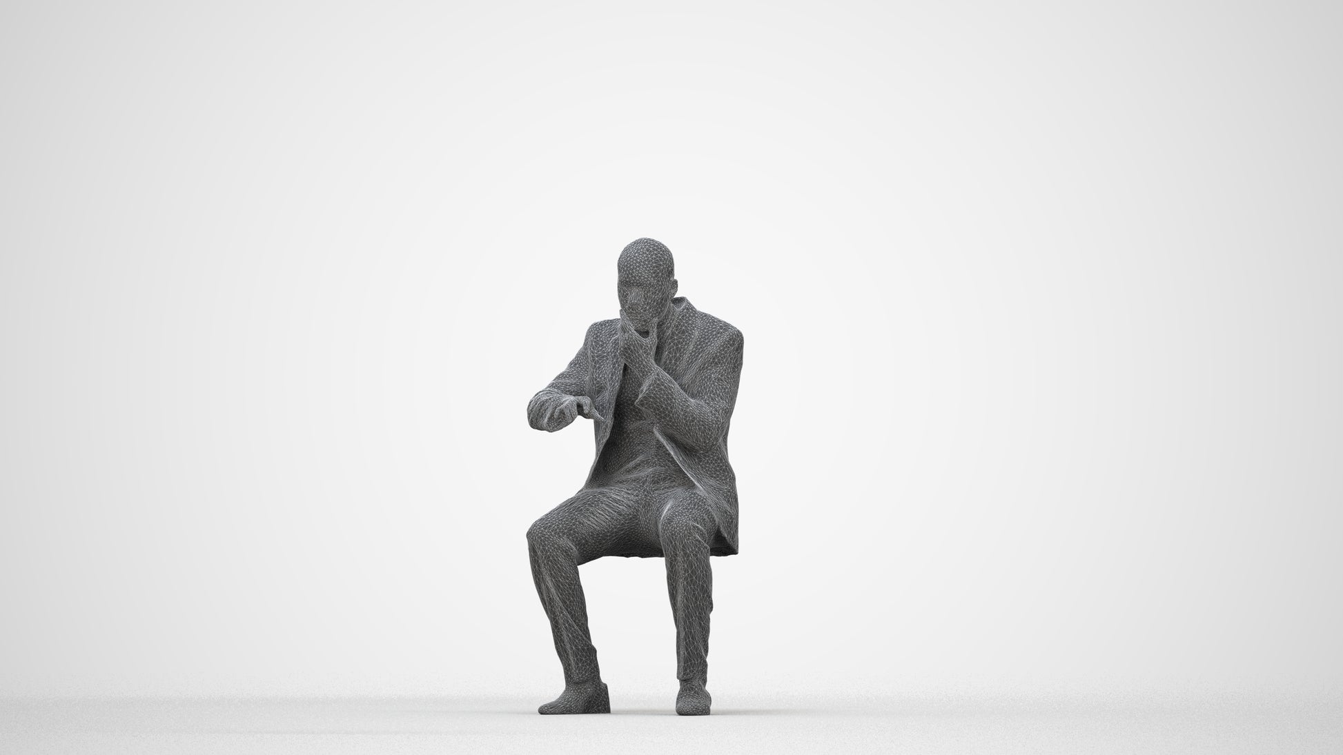 3D people model man business, scanned human for 3ds Max rendering, wireframe back view