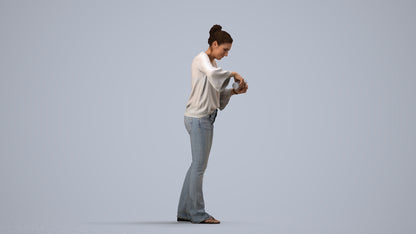 3D scanned woman standing casual, photorealistic archviz people for Enscape and SketchUp, side view render