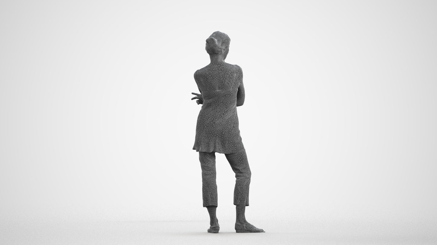 realistic 3D people senior woman casual standing, render-ready for V-Ray and Corona, FBX OBJ, wireframe front view