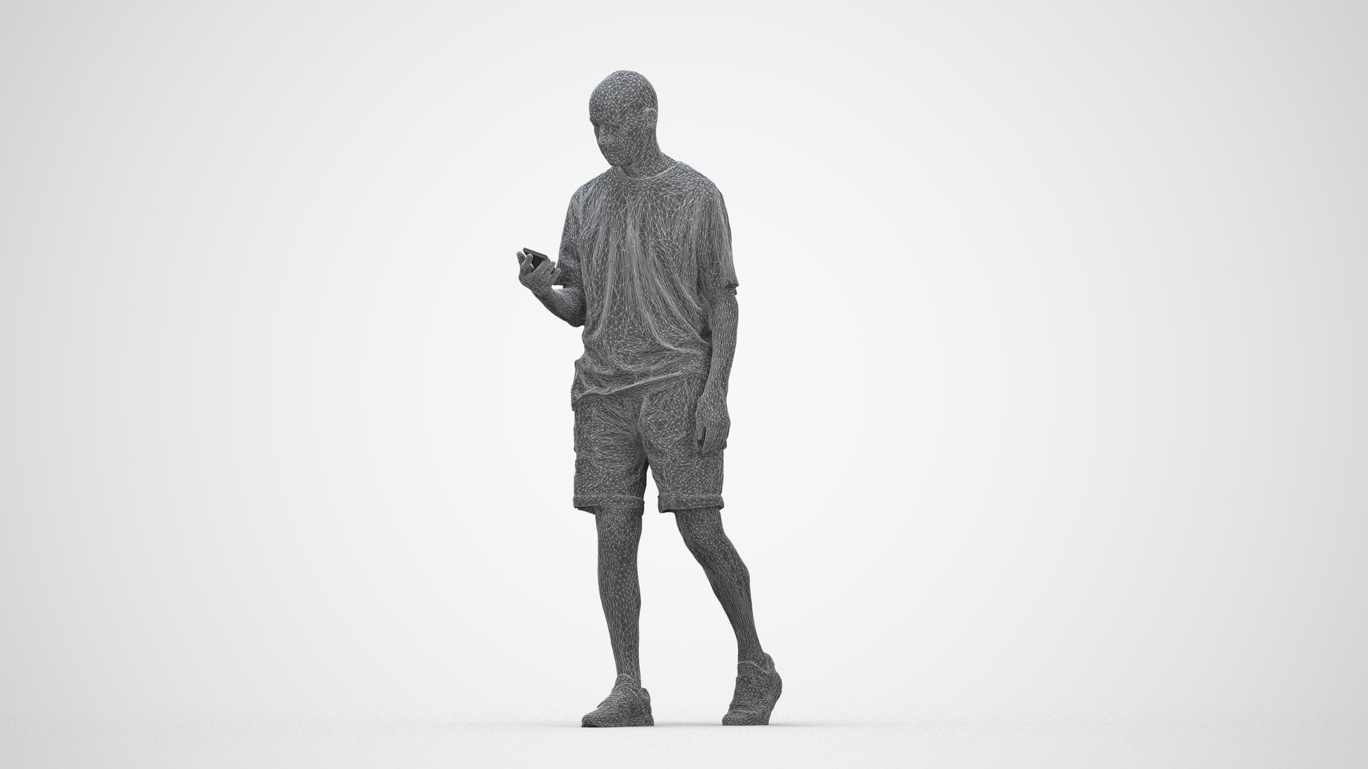 scanned 3D senior man casual walking, photogrammetry people for Enscape and V-Ray, wireframe back view