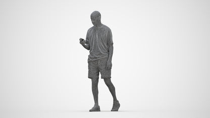 scanned 3D senior man casual walking, photogrammetry people for Enscape and V-Ray, wireframe back view