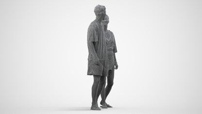 realistic 3D woman casual couple, scanned archviz people for Blender and 3ds Max, wireframe side view