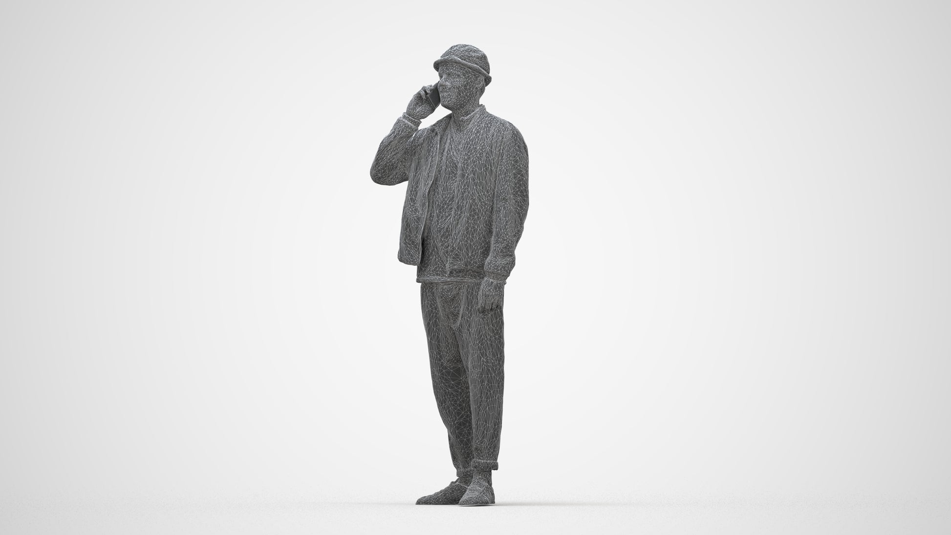 realistic 3D people man casual standing, render-ready for V-Ray and Corona, FBX OBJ, wireframe back view