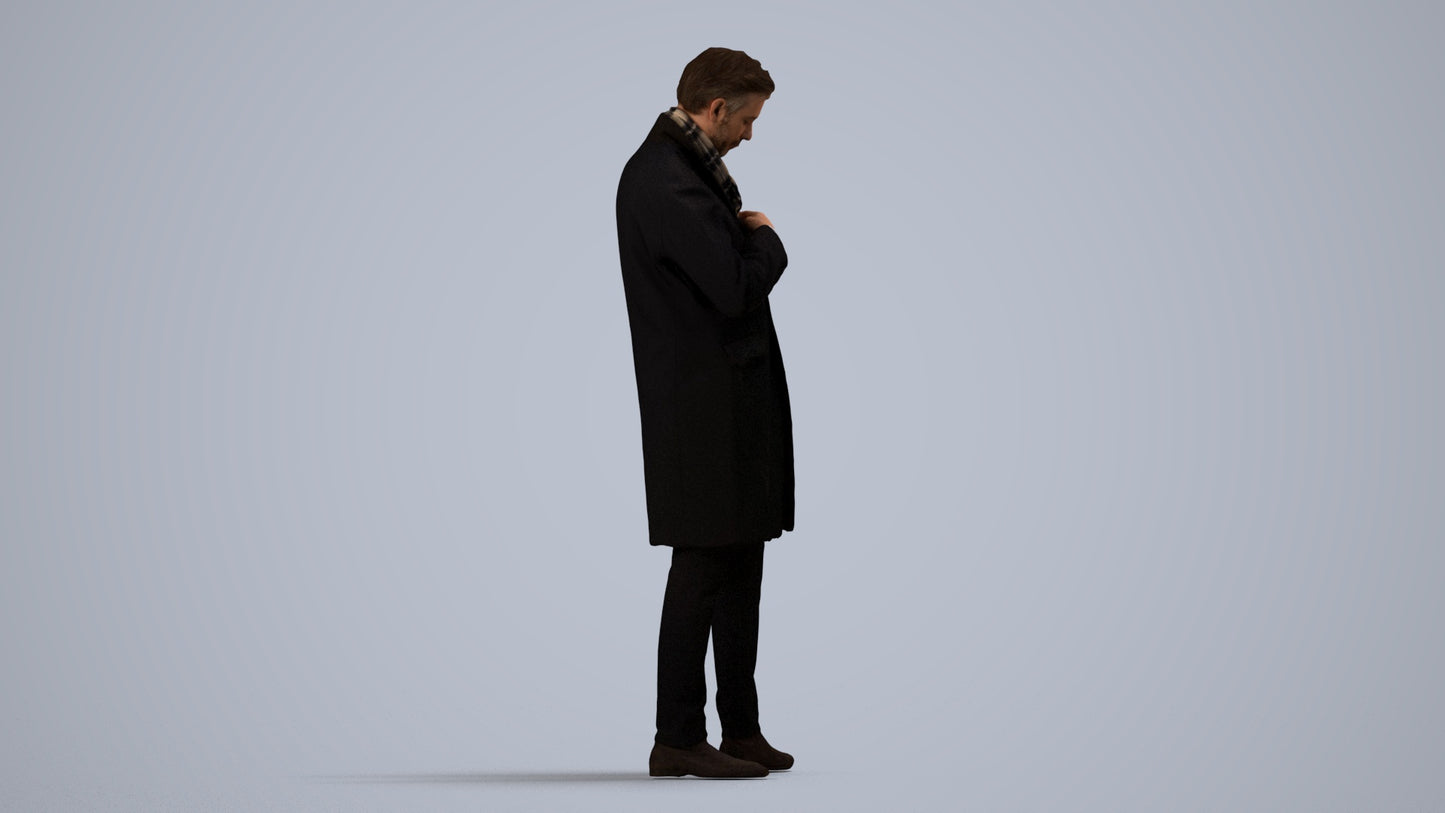 3D human model man standing, photogrammetry scanned person for archviz, side view render