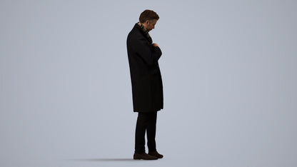 3D human model man standing, photogrammetry scanned person for archviz, side view render